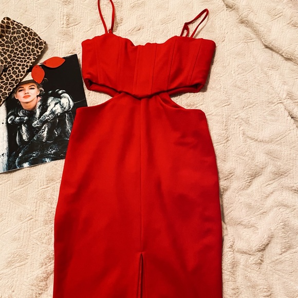 3/$40 Red Cut-out Slit Dress - Picture 2 of 6
